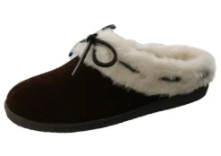 Clarks Of England Clarks Womens Winter Cozy Fur Easy On Lightweight Suede Slippers
